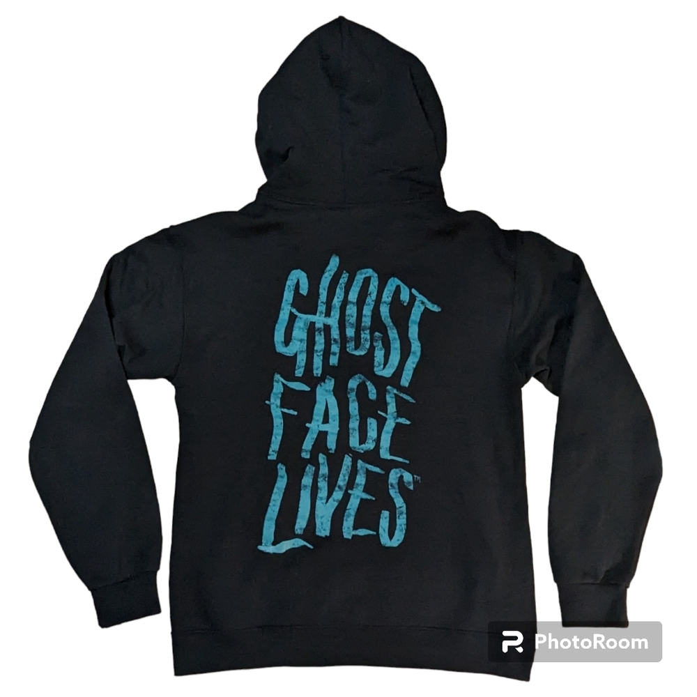 Hot Topic Ghost Face Sweatshirt Hoodie Sz Medium Black Front Pocket Long Sleeve - Picture 2 of 13